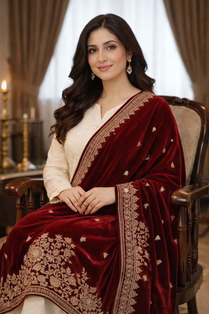 Embroidered Velvet Shawl